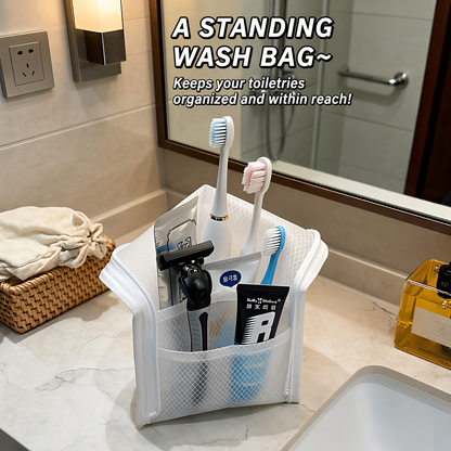 Portable travel toiletry bag.