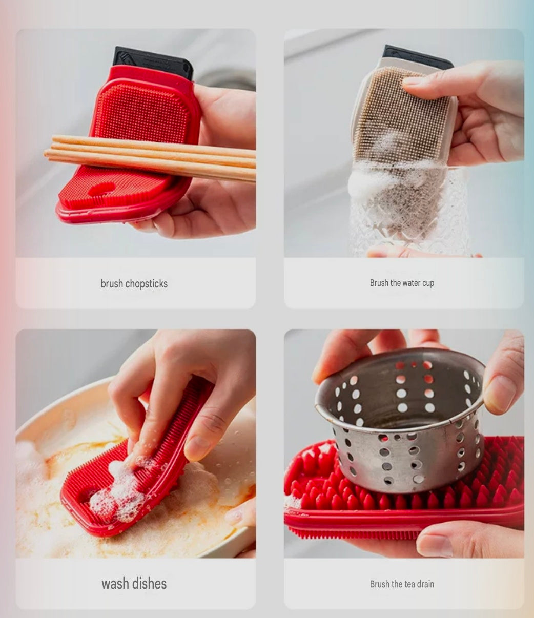 Multifunctional fruit and vegetable brush.